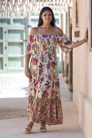 Abito lungo in seta senza maniche - Bianco