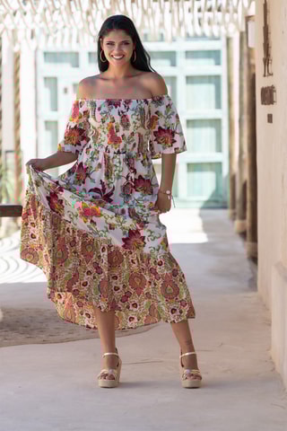 Abito lungo in seta senza maniche - Bianco