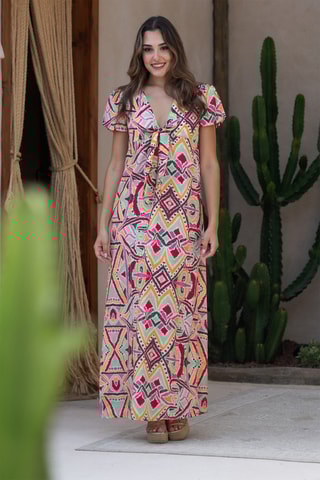 Abito lungo in seta - Fucsia