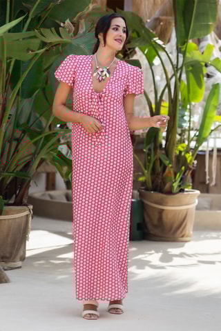 Abito lungo in seta - Rosa