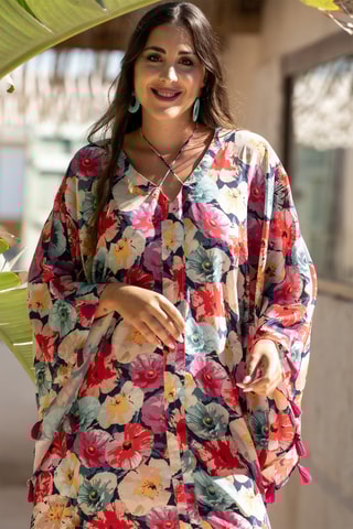 Abito caftano in seta - Multicolore