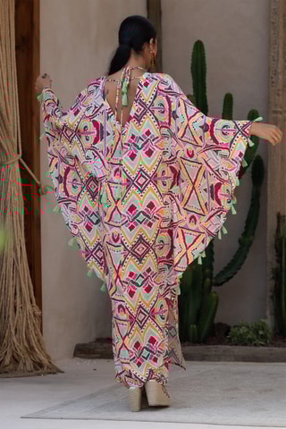 Abito caftano in seta - Rosa