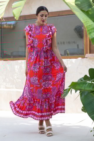 Abito lungo in seta - Rosso