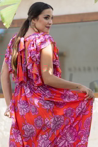 Abito lungo in seta - Rosso