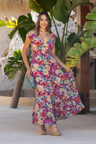 Abito lungo in seta - Multicolore