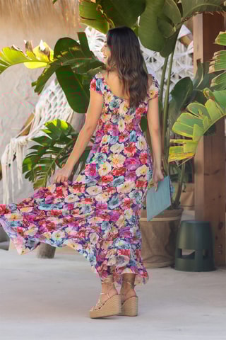 Abito lungo in seta - Multicolore