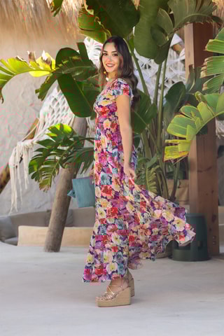 Abito lungo in seta - Multicolore