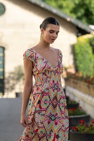 Abito midi in seta - Multicolore