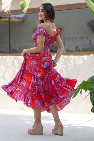 Abito midi in seta - Rosso