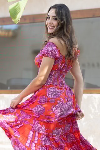 Abito midi in seta - Rosso