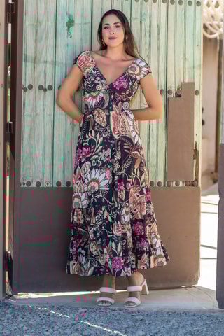 Abito midi in seta - Nero