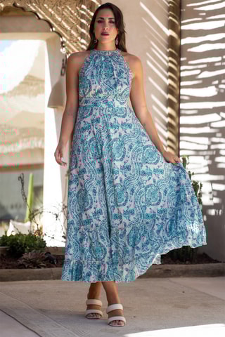 Abito lungo in seta - Verde