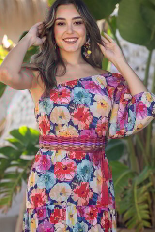 Abito lungo in seta - Multicolore