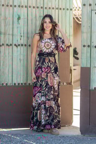 Abito lungo in seta - Nero