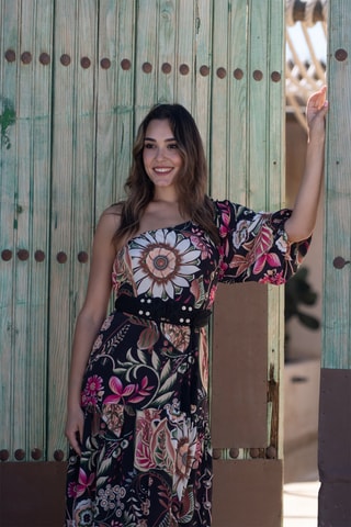 Abito lungo in seta - Nero