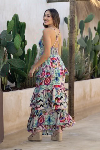 Abito lungo senza maniche - Multicolore