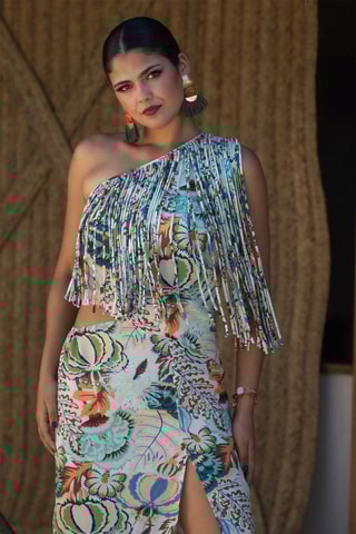 Abito asimmetrico in seta - Multicolore