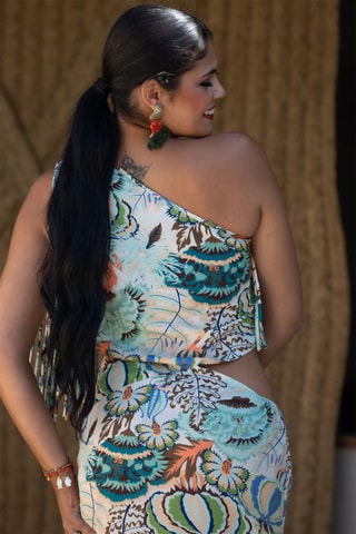 Abito asimmetrico in seta - Multicolore