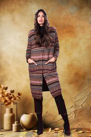 Cardigan lungo con cappuccio - Marrone