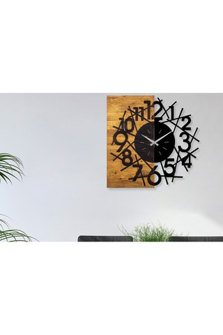 Wandklok Wooden Clock - 59 x 58 cm - Zwart en Naturel