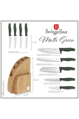Blocco in bambù 8 pezzi in acciaio inossidabile Matt Green 