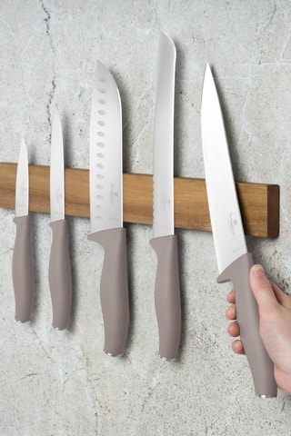 Blocco 5 pezzi in acciaio inossidabile e acacia Taupe Collection 