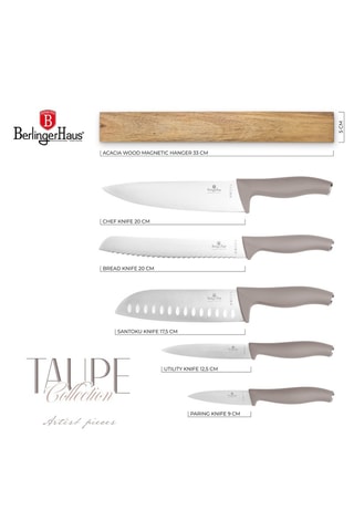 Blocco 5 pezzi in acciaio inossidabile e acacia Taupe Collection 