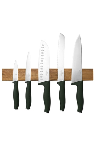 5 coltelli in acciaio inossidabile con gancio magnetico in acacia