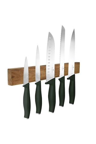 5 coltelli in acciaio inossidabile con gancio magnetico in acacia