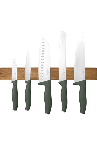 5 coltelli in acciaio inossidabile con gancio magnetico in acacia