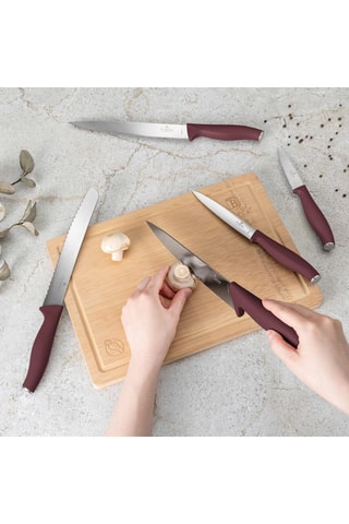 6 coltelli in acciaio inox con tagliere in bambù Leonardo Collection