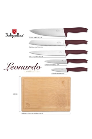 6 coltelli in acciaio inox con tagliere in bambù Leonardo Collection