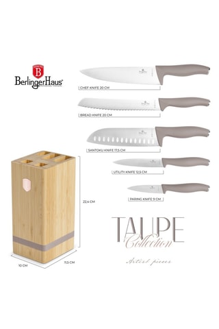 Blocco 5 pezzi in acciaio inossidabile e bambù Taupe Collection