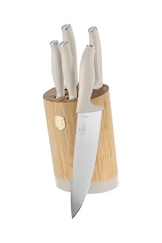 Blocco in bambù 5 pezzi in acciaio inossidabile Matt Cream 