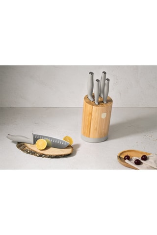 Blocco in bambù 5 pezzi in acciaio inossidabile Matt Cream 