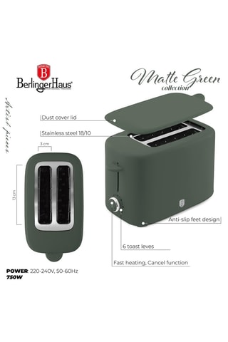 Tostapane in acciaio inossidabile 18/10 Matte Green - 750 W - 2 fessure