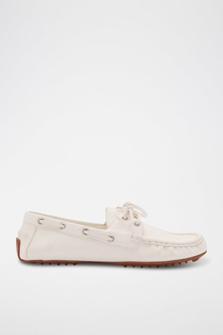 Chaussures bateau cuir à lacets - Blanc