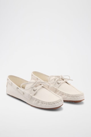 Chaussures bateau cuir à lacets - Blanc