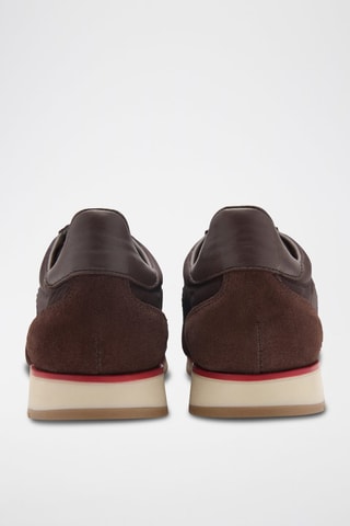 Baskets empiècements en daim à rayures contrastées - Chocolat