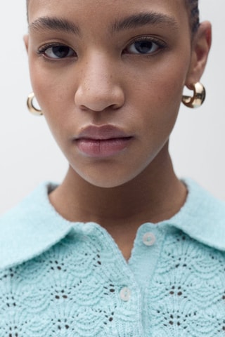 Pull-over crochet col polo - Turquoise