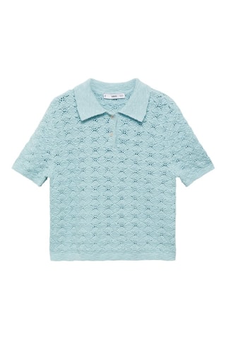 Pull-over crochet col polo - Turquoise