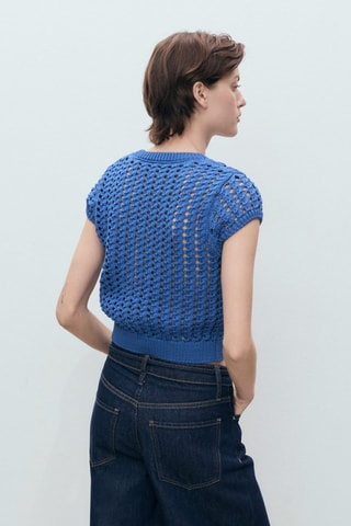Pull-over crochet manches courtes - Bleu