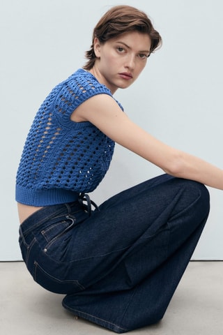 Pull-over crochet manches courtes - Bleu