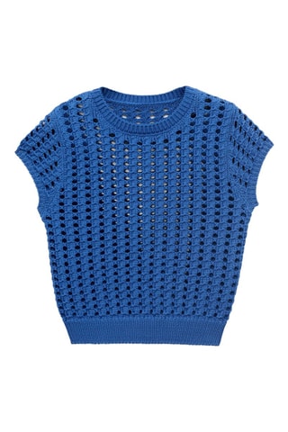 Pull-over crochet manches courtes - Bleu