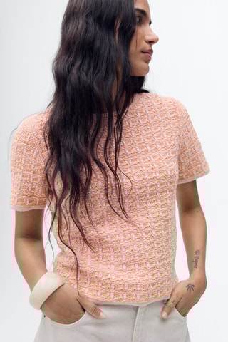 Pull tweed manches courtes - Rose