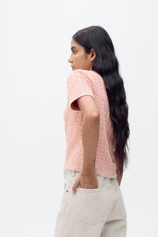 Pull tweed manches courtes - Rose