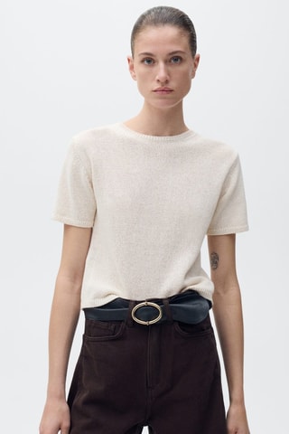 Pull en maille de coton manches courtes - Gris clair