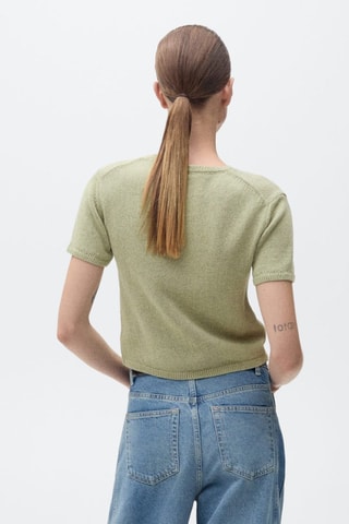 Pull en maille de coton manches courtes - Vert d'eau