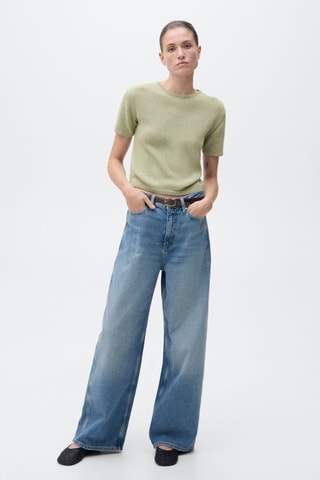 Pull en maille de coton manches courtes - Vert d'eau