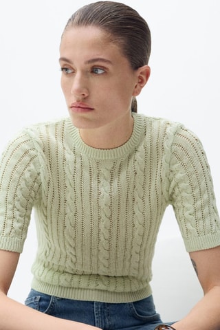 Pull maille tressée manches courtes - Vert